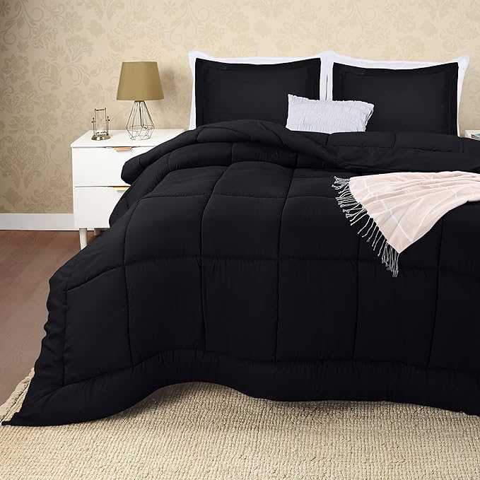 Utopia Bedding King Size Comforter Set with 2 Pillow Shams, Bedding Comforter Sets, Down Alternative Black Comforter, Soft and Comfortable, Machine Washable - LeafyLoom