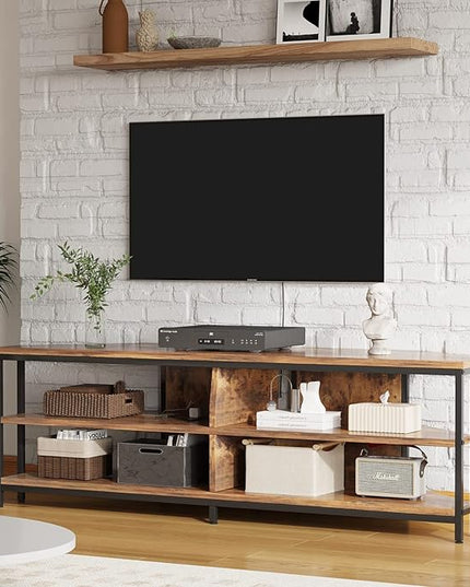 MUTUN Corner TV Stand with Power Outlet, Corner TV Stand for 32 43 50 55 60 Inch TV, Corner Entertainment Center, Industrial TV Console Table for Living Room Bedroom, 55 Inch, Rustic Brown - LeafyLoom