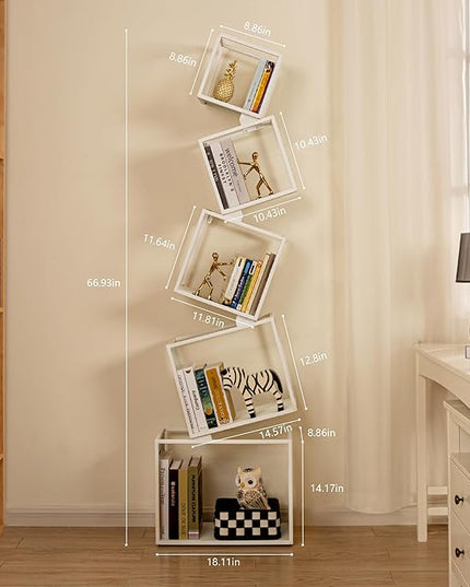 Bookshelf 2024 NEW, 5-Tier Bookshelves, 67" Tall White Bookshelf, Book Shelf, Bookcase, Modern Bookshelf, Storage Shelf for CDs/Books/Collections, Display Shelf for Livingroom, Bedroom, Office - LeafyLoom
