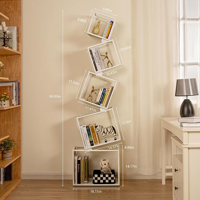 Bookshelf 2024 NEW, 5-Tier Bookshelves, 67" Tall White Bookshelf, Book Shelf, Bookcase, Modern Bookshelf, Storage Shelf for CDs/Books/Collections, Display Shelf for Livingroom, Bedroom, Office - LeafyLoom