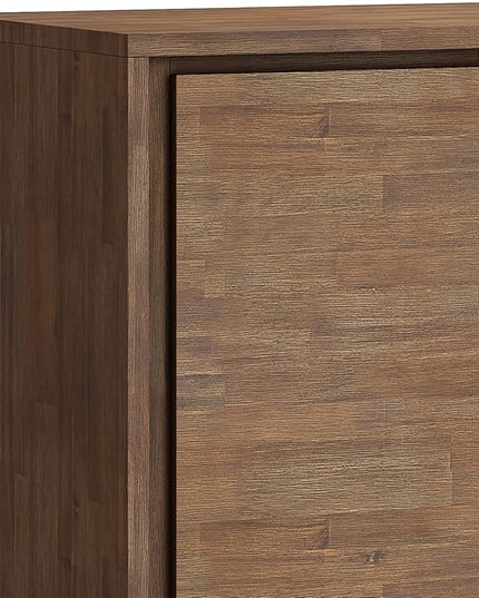 SIMPLIHOME Lowry SOLID ACACIA WOOD and Metal 39 Inch Wide Modern Industrial Medium Storage Cabinet in Rustic Natural Aged Brown, For the Living Room, Entryway and Family Room - LeafyLoom
