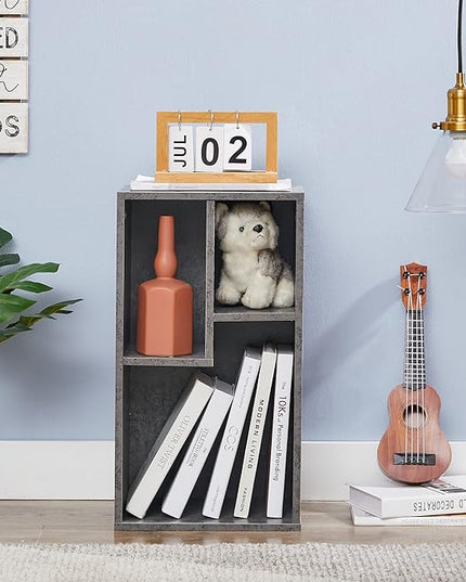 VECELO 3-Cube Open Bookcase, Small Bookshelf with Height Difference Shelves for Most Books, Horizontal Available, 2-Tier Storage Organizer for Home Office, Living Room, Grey - LeafyLoom