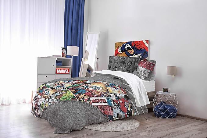 Jay Franco Marvel Comics 80th Anniversary Full/Queen Comforter & Sham Set - Super Soft Kids Reversible Bedding - Fade Resistant Microfiber (Official Marvel Product) - LeafyLoom
