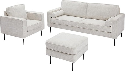 Upholstered Loveseat Sofa Modern Small 2-Seater Couch with Metal Legs for Livingroom Bedroom, Including 2 Bolster Pillows, White - LeafyLoom