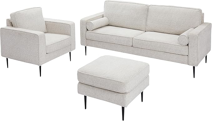 Upholstered Loveseat Sofa Modern Small 2-Seater Couch with Metal Legs for Livingroom Bedroom, Including 2 Bolster Pillows, White - LeafyLoom