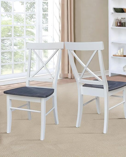 International Concepts X-Back Solid Wood Seat Chairs, White/Heather Gray - LeafyLoom
