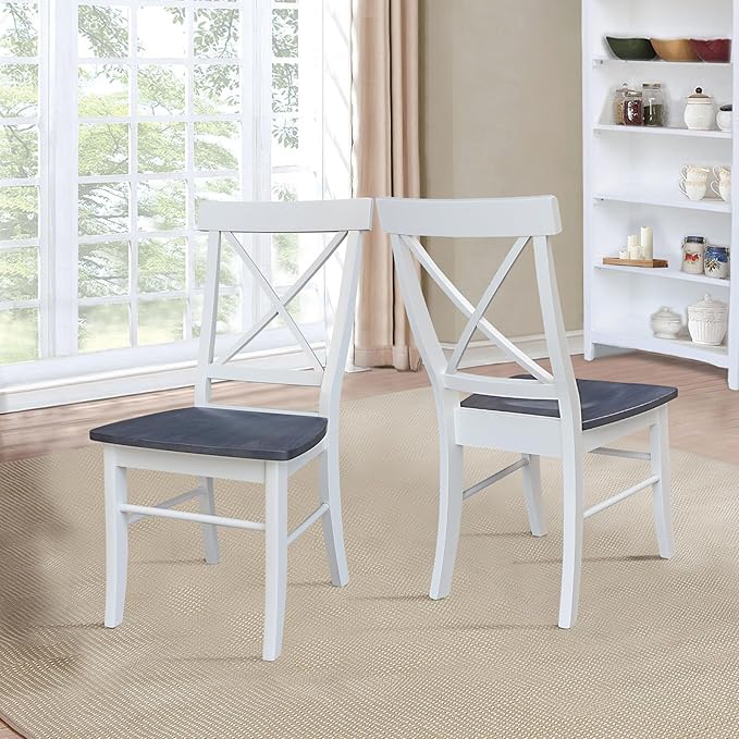 International Concepts X-Back Solid Wood Seat Chairs, White/Heather Gray - LeafyLoom