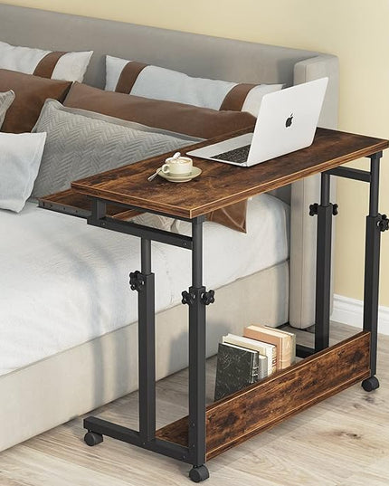 Tribesigns Portable Desk for Sofa and Bed, Height Adjustable Laptop Table Small Standing Desk Rolling Computer Cart with Keyboard Tray on Wheels for Home Office - LeafyLoom