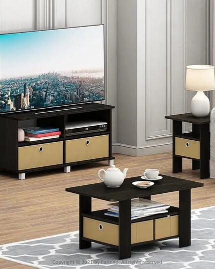 Furinno Coffee Table with Bins, Espresso/Brown - LeafyLoom