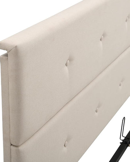 Upholstered Full Size Bed Gas Lift Up Storage Platform Bed Frame with Tufted Headboard Wooden Slat Support & Under Bed Storage, No Box Spring Needed - LeafyLoom