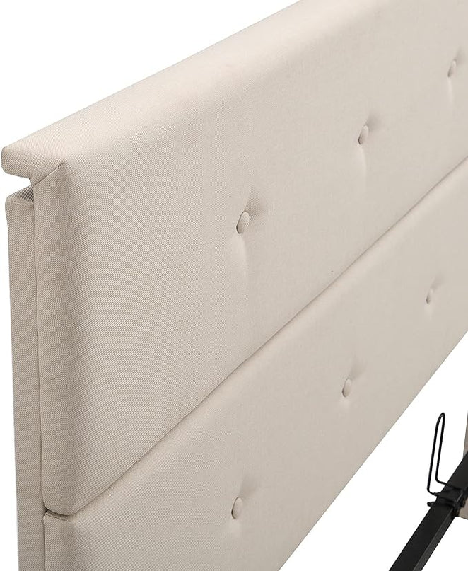Full Size Upholstered Platform Bed with Underneath Storage, Modern Linen Platform Bedframe with Headboard and Wooden Slat Support,for Kids Adults Living Room Guest Room,Bedroom - LeafyLoom