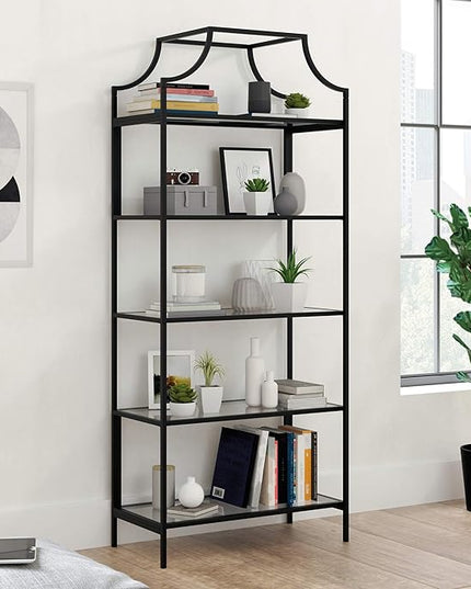 Sauder Harvey Park Bookcase/Book Shelf and Console Table, Black Finish - LeafyLoom