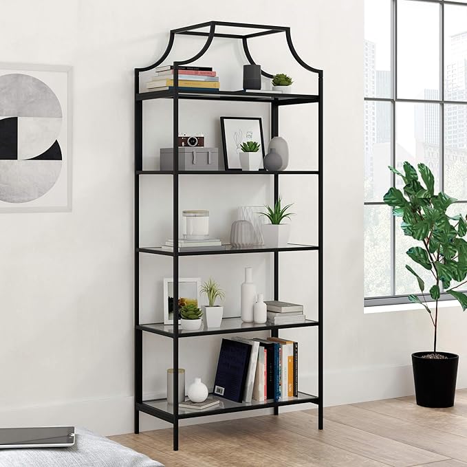 Sauder Harvey Park Bookcase/Book Shelf and Console Table, Black Finish - LeafyLoom