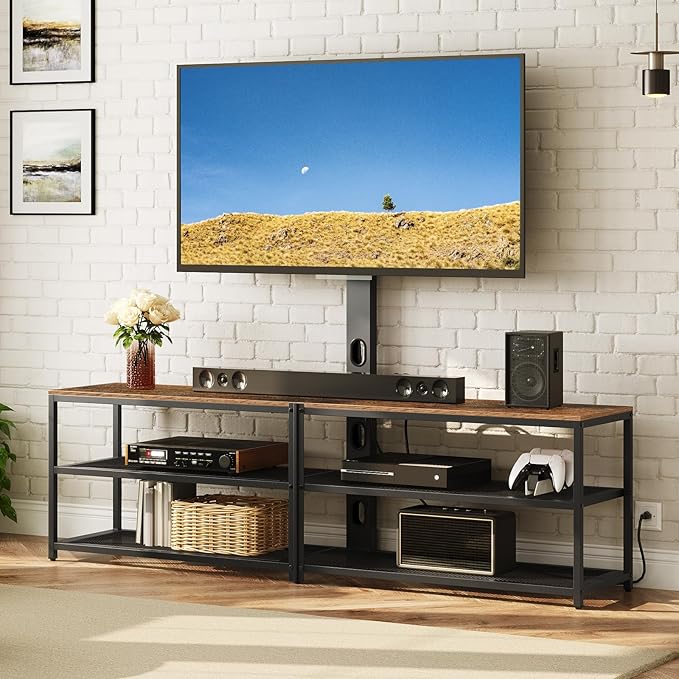 TV Stand with Mount and 4 Power Outlets 70.9", Entertainment Center Media Console, Swivel TV Stand Mount up to 80 inch TVs, Height Adjustable, Metal Frame for Living Room, Bedroom TVHR358E01 - LeafyLoom