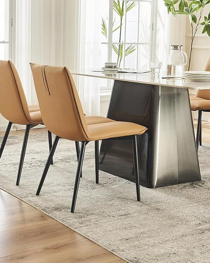 YOUTASTE Dining Chairs Set of 2 Mid Century Modern Upholstered Leather Kitchen Chairs Soft Padded Side Chairs Dinner Chairs with Metal Legs for Living Room Bedroom, Camel - LeafyLoom