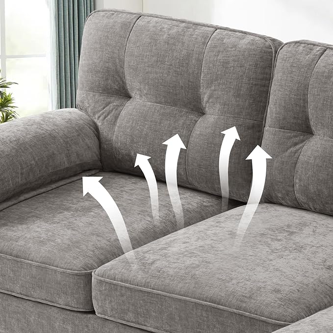 EASELAND 82" L-Shape Sofa with Reversible Chaise Lounge, Convertible Sectional Sofa Couch, Chenille Modern Sofa Couch for Living Room, Apartment and Office, Removable Cover (Grey) - LeafyLoom