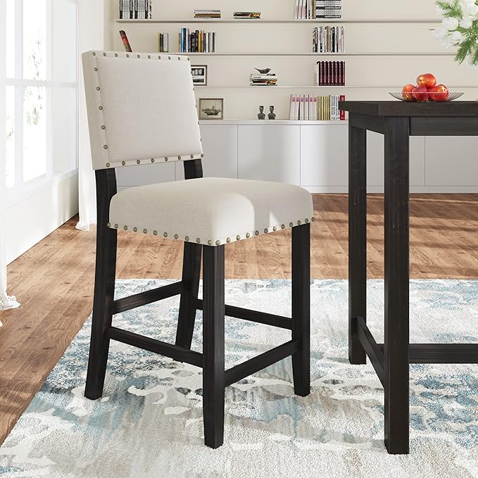NicBex Small Dining Table Set for 4 Kitchen & Dining Room Tables 5 Piece Rustic Wooden Counter Height Dining Table Set with 4 Upholstered Chairs for Small Places, Espresso - LeafyLoom