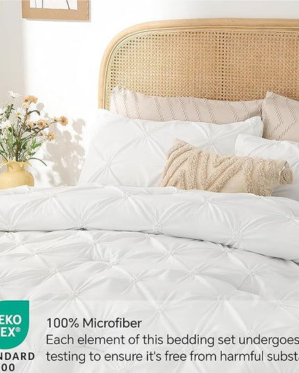 BEDELITE White King Size Comforter Set - 3 Pieces Boho Pintuck Bedding Comforter Sets, Lightweight Soft & Warm King Bedding Set with 2 Pillowcases for All Season - LeafyLoom