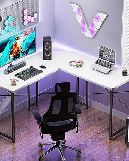 Casaottima 47 inch L Shaped Gaming Desk with Monitor Stand, Corner Desk Gaming Table for Home Office, Computer Desk Sturdy Writing Workstation for Small Space, White - LeafyLoom