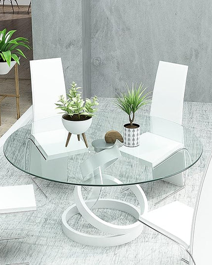 48 Inch Round Tempered Clear 1/4 Inch Thick Polished Edge Glass Table Top, Transparent - LeafyLoom