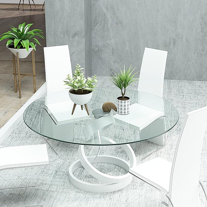 48 Inch Round Tempered Clear 1/4 Inch Thick Polished Edge Glass Table Top, Transparent - LeafyLoom