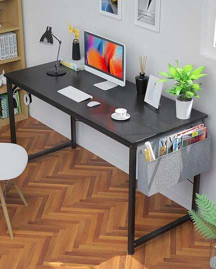 Foxemart Computer Desk 47" Office Desks Writing Study Desk Modern Simple PC Laptop Notebook Table with Storage Bag and Iron Hook for Home Office Workstation, Black - LeafyLoom