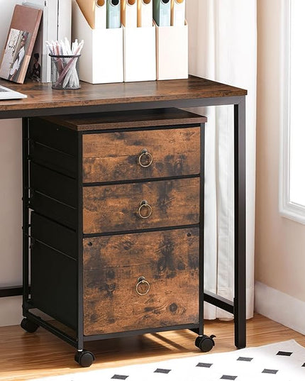HOOBRO 3-Drawer Mobile File Cabinet, Vertical Filing Cabinet, Office Cabinet, Filing Cabinet for Home Office, Rolling Printer Stand, A4/Letter-Sized, Nonwovens Drawer, Rustic Brown BF30WJ01 - LeafyLoom