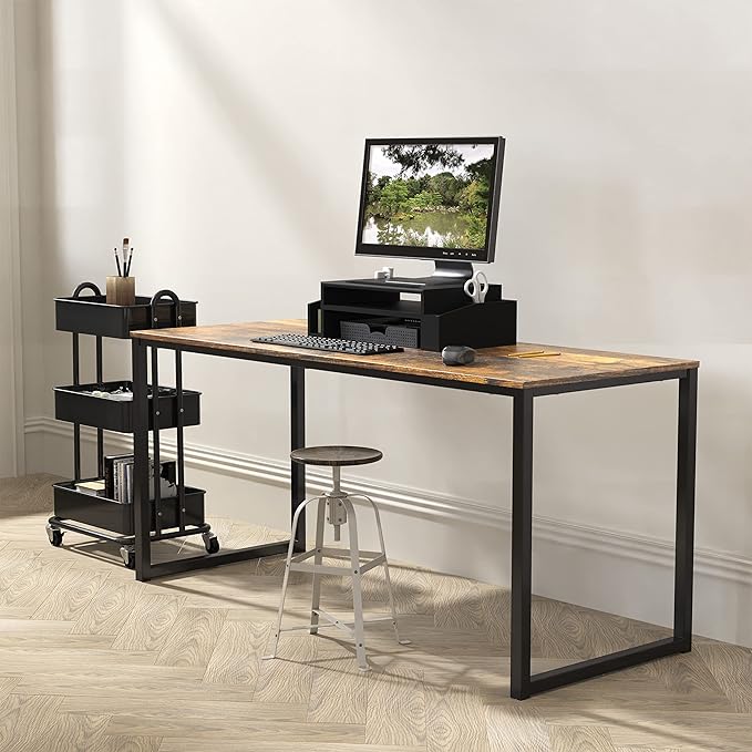 SHW Home Office 48-Inch Computer Desk, 24" Deep, Rustic Brown - LeafyLoom