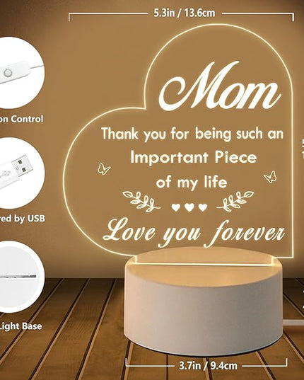 Mom Gifts, Gifts for Mom from Daughter Son - Acrylic Night Light, Mom Birthday Gifts, Best Mom Ever Gifts, Mothers Day Christmas Valentines Day Gifts for Mom - LeafyLoom
