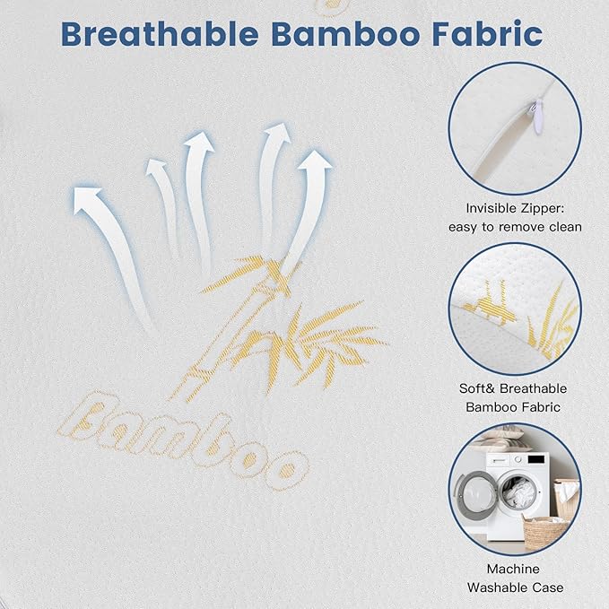 Bed Wedge Pillow Set for Sleeping, Triangle Pillow Wedge with Half Moon Memory Foam Bolster for Acid Reflux, Gerd, Snoring and Relief Support for Legs, Knee Elevation,Removable Cover - LeafyLoom