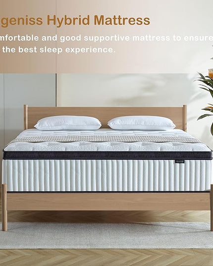 Full Mattress, 12 Inch Innerspring Hybrid Mattress in a Box with Gel Memory Foam, Individually Wrapped Encased Coil Pocket Spring Mattress, Pressure Relief, Medium Firm Support,54"*75"*12" - LeafyLoom
