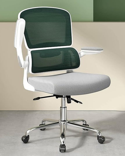 Ergonomic Office Chair, Breathable Mesh Chair with Adjustable Height, Computer Chair with a Double Lumbar Support and Flip-up Arms, Home Office Desk Chair with 90°-130° Tilt Function - LeafyLoom