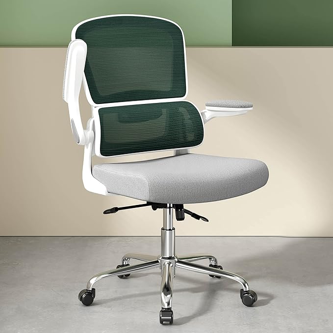 Ergonomic Office Chair, Breathable Mesh Chair with Adjustable Height, Computer Chair with a Double Lumbar Support and Flip-up Arms, Home Office Desk Chair with 90°-130° Tilt Function - LeafyLoom