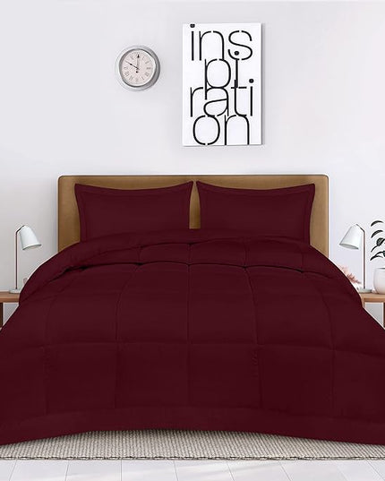 Utopia Bedding King Size Comforter Set with 2 Pillow Shams, Bedding Comforter Sets, Down Alternative Burgundy/Red Comforter, Soft and Comfortable, Machine Washable - LeafyLoom