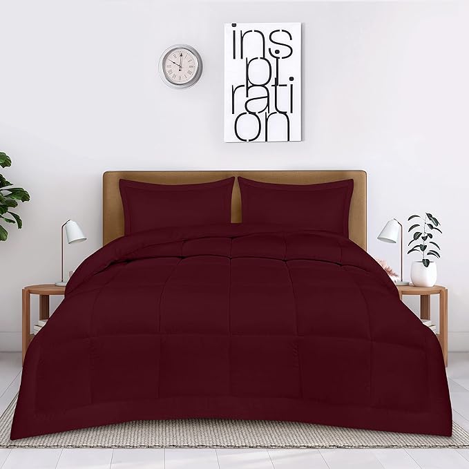 Utopia Bedding King Size Comforter Set with 2 Pillow Shams, Bedding Comforter Sets, Down Alternative Burgundy/Red Comforter, Soft and Comfortable, Machine Washable - LeafyLoom