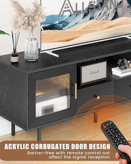 TV Stand for 65 Inch TV, Modern Entertainment Center with 2 Cabinets and 2 Drawers, Mid Century TV Stand for 55/60/65 inch TV, Media Console for Bedroom, Living Room and Office, Black - LeafyLoom