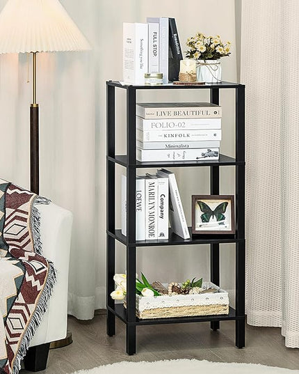 4 Tier Tall Wooden Bookshelf with Storage, Narrow Bookcase for Small Space, Small Book Shelf for Living Room, Office, Bedroom, Kitchen, Industrial, Black - LeafyLoom