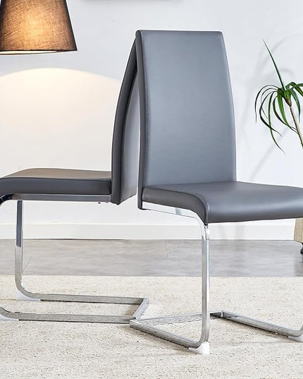 NicBex Dining Chairs Set of 4 Modern Faux Leather High Back Dining Chair Dining Room Kitchen Chairs with Silver Metal Legs,Chairs for Dining Room, Kitchen,Living Room, and Restaurants,Gray - LeafyLoom