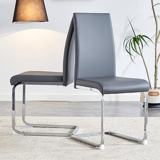 NicBex Dining Chairs Set of 4 Modern Faux Leather High Back Dining Chair Dining Room Kitchen Chairs with Silver Metal Legs,Chairs for Dining Room, Kitchen,Living Room, and Restaurants,Gray - LeafyLoom