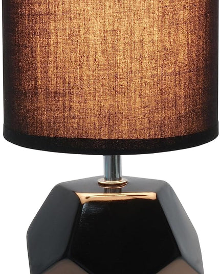 Simple Designs LT2065-WHT Round Prism Mini Table Lamp with Matching Fabric Shade, White - LeafyLoom