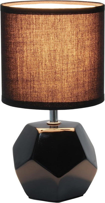 Simple Designs LT2065-WHT Round Prism Mini Table Lamp with Matching Fabric Shade, White - LeafyLoom