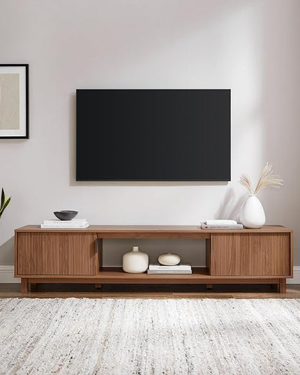 Walker Edison Walton Modern Fluted-Door Low Stand for TVs up to 80 Inches, 70 x 15.75 x 16 inches, Mocha - LeafyLoom
