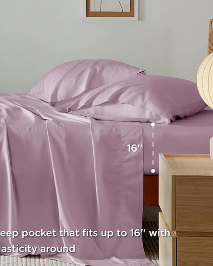 Bedsure King Size Sheet Set, Cooling Sheets King, Rayon Derived from Bamboo, Deep Pocket Up to 16", Breathable & Soft Bed Sheets, Hotel Luxury Silky Bedding Sheets & Pillowcases, Lavender - LeafyLoom