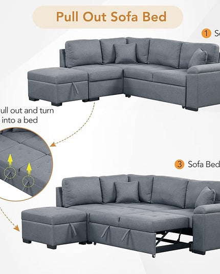 87.4“ L-Shape Sectional Sleeper Sofa with Pull out Bed Ottoman, Velvet Upholstered Couch w/Hidden Arm Storage &USB Charge, for Living Room Apartment, 87.4 Inch, Dark Gray1 - LeafyLoom