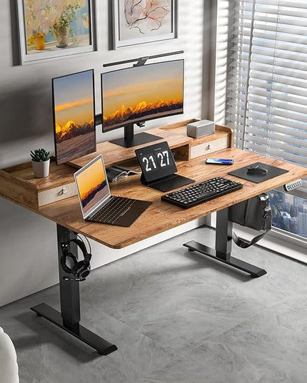 55×30 Inch Electric Standing Desk with 2 Drawers, Adjustable Height Widened Stand Up Desk with Storage Shelf, Sit to Stand Ergonomic Workstation for Home Office - LeafyLoom