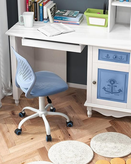 Kids Desk Chair, Blue Ergonomic Kids Office Chair Ages8-12 w/Lumbar Support, Low-Back Teen Desk Chair for Girls Boys, Small Cute Kids Computer Chair for Bedroom/Study/Vanity Desk - LeafyLoom