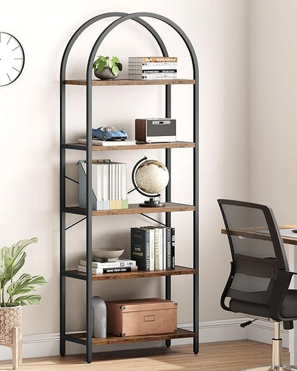 GAOMON 5 Tier Bookshelf Arched Bookcase Modern Standing Bookshelves Tall Display Racks Metal Book Shelf for Bedroom, Living Room, Home Office - LeafyLoom