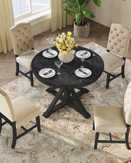RITSU 5-Piece Retro Style Dinette Sets with Round Extendable Kitchen Dining Table, 4 Upholstered Chairs, for Diningroom Living Room, Easy to Assemble, Espresso 5 - LeafyLoom
