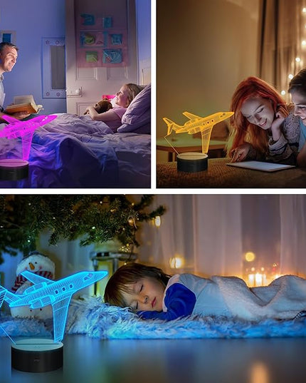 Airplane Gifts for Boy, Men, Aircraft Night Light, Gulfstream 3D Illusion Lamp with Remote and Touch Control, Plane Decor for Men Boy Kids Room, Birthday Gifts - LeafyLoom