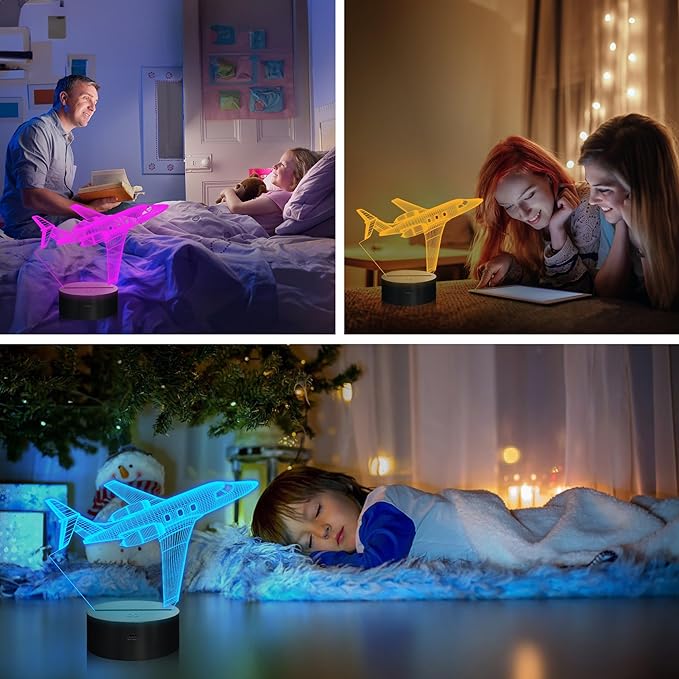 Airplane Gifts for Boy, Men, Aircraft Night Light, Gulfstream 3D Illusion Lamp with Remote and Touch Control, Plane Decor for Men Boy Kids Room, Birthday Gifts - LeafyLoom